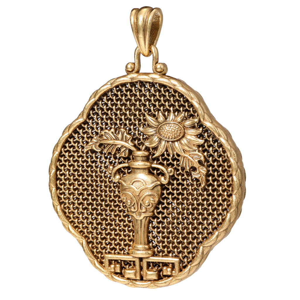 NE-PD-0021 Silver Floral Key Double-Sided Pendant