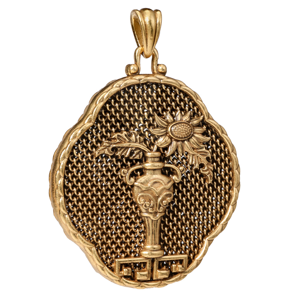 NE-PD-0021 Silver Floral Key Double-Sided Pendant