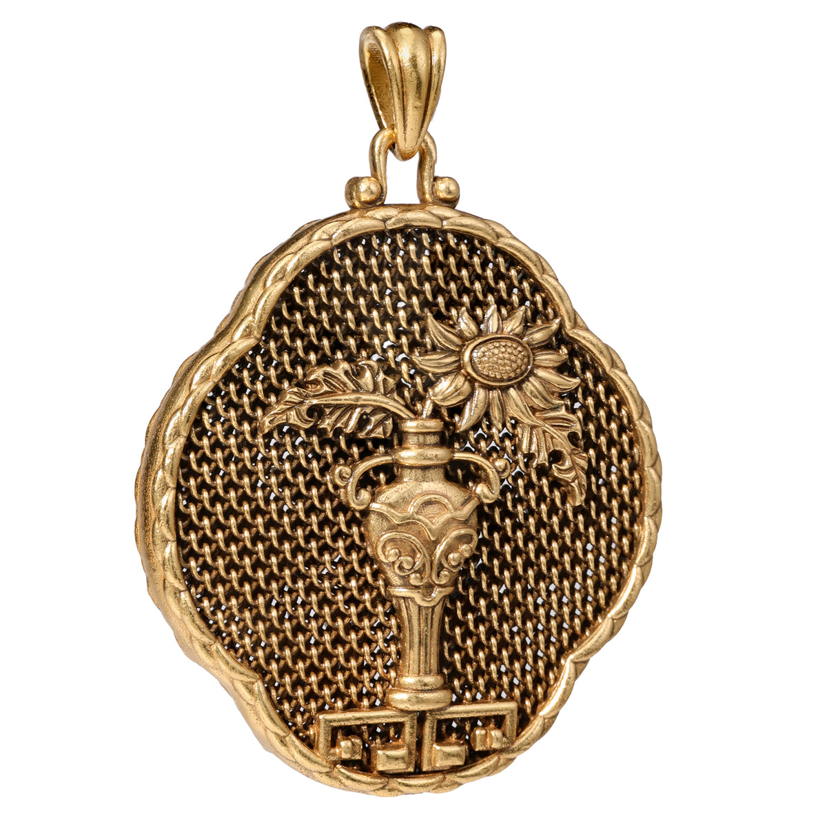NE-PD-0021 Silver Floral Key Double-Sided Pendant
