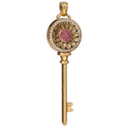 NE-PD-0022 Silver Floral Key Pink Stone Double-Sided Pendant