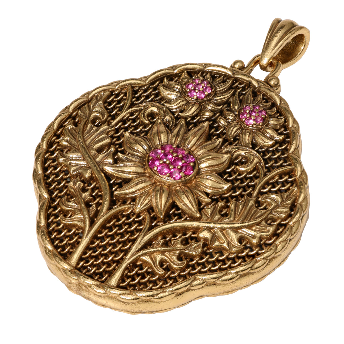 NE-PD-0021 Silver Floral Key Double-Sided Pendant